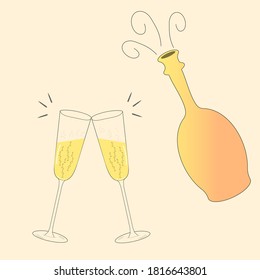 Zwei Gläser Champagner und eine offene Flasche Champagner.
