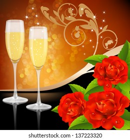 Two glasses of champagne and roses