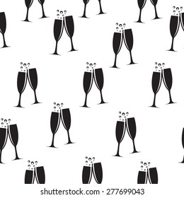 Two Glasses of Champagne Silhouette Seamless Pattern Background Vector Illustration EPS10