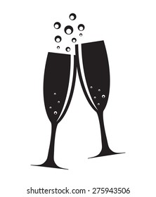 Two Glasses of Champagne Silhouette Vector Illustration EPS10