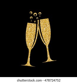 Two Glasses of Champagne Silhouette Vector Illustration EPS10