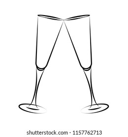 two glasses of champagne simple drawing vector illustration EPS10