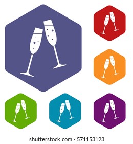 Two glasses of champagne in simple style isolated on white background vector illustration
