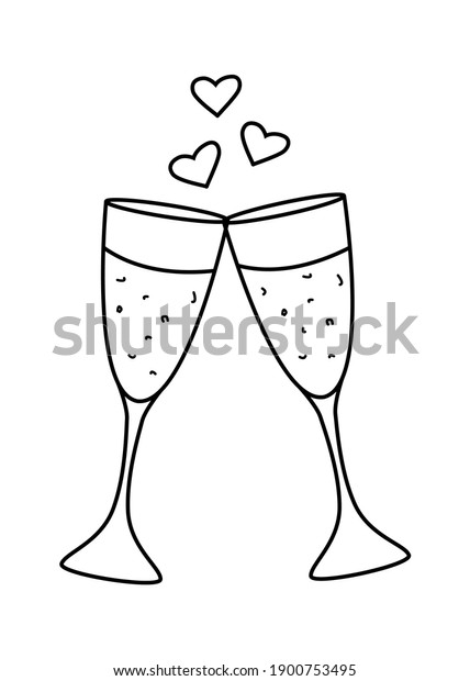 Two Glasses Champagne Splashes Hearts Vector Stock Vector (royalty Free 