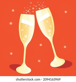 Zwei Gläser Champagner. Vektorgrafik von zwei Gläsern Schaumwein.