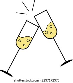 
Two glasses of champagne, vector. Two glasses of yellow champagne with bubbles.