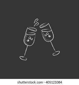 Two Glasses Of Champaign. Drawn In Chalk Icon.