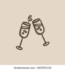 Two glasses of champaign vector sketch icon isolated on background. Hand drawn Two glasses of champaign icon. Two glasses of champaign sketch icon for infographic, website or app.
