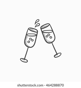 Two glasses of champaign vector sketch icon isolated on background. Hand drawn Two glasses of champaign icon. Two glasses of champaign sketch icon for infographic, website or app.
