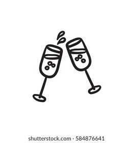 Two glasses of champaign vector sketch icon isolated on background. Hand drawn Two glasses of champaign icon. Two glasses of champaign sketch icon for infographic, website or app.