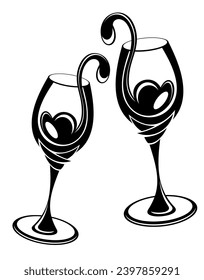 Two glasses. Cheers with wineglasses. Clink glasses icon. Vector illustration isolated on white background