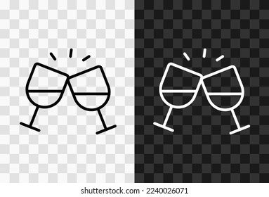 Two glasses clink, high quality vector editable line icon. Two glasses clink outline icon isolated on dark and light transparent backgrounds for UI design