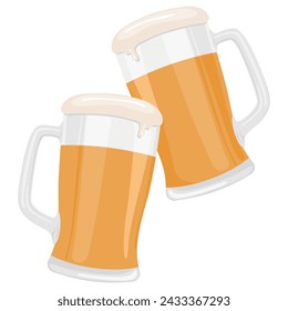 Two glasses clinking full of light beer