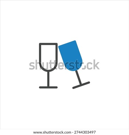 Two glasses clinking together in a celebration toast. Vector icon for party, cheers, or special occasion.