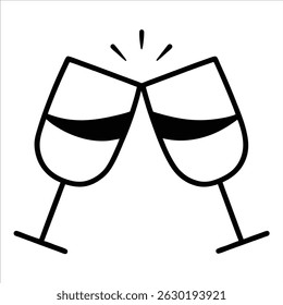 Two glasses clinking together in continuous line art drawing style symbolizing celebration great for party invites festive designs and drink related artwork