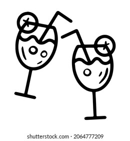Zwei Gläser mit Cocktail und Strohhalm Linearsymbol