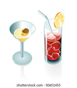 Two glasses with cocktails. Vector illustration.