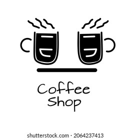 Two glasses of coffee with a laughing face illustration 