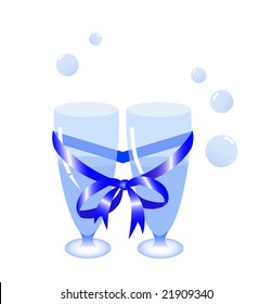 Two glasses connected by the blue tape