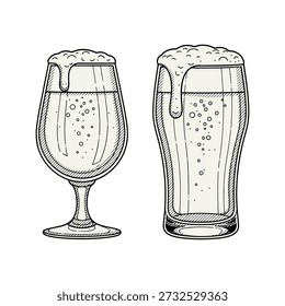 Dos vasos que contienen un líquido dorado con una cabeza espumosa, perfecto para un momento relajante.