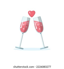 Two glasses and a heart. Valentine day celebration