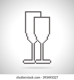 Two glasses icon in pixel art style with shadow on gradient background