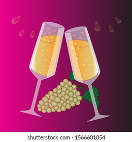 Two glasses with a light sparkling wine, isolated with a gradient background.