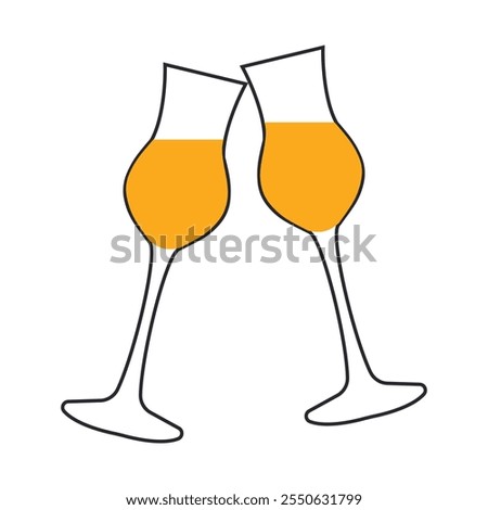 Two glasses with limoncello liqueur isolated on a white background. Vector.