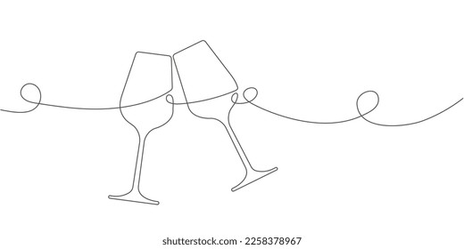 Two glasses.One line drawing.Alcoholic drink.Vector illustration .
