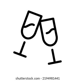 Two glasses line symbol, Festive glasses with wine, vector editable stroke icon for user interface.