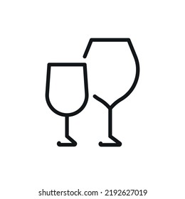 Two glasses linear icon. Kitchen and Cookware. Thin line customizable illustration. Contour symbol. Vector isolated outline drawing. Editable stroke