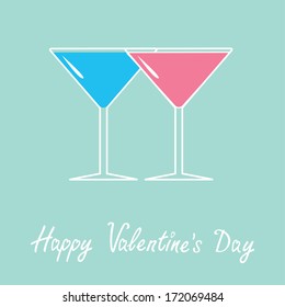 Two glasses of martini. Happy Valentines Day card. Vector illustration.