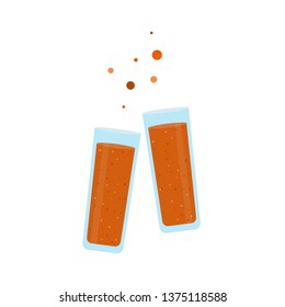 
Two glasses with orange juice clinking.
Simple vector illustration in flat style on white isolated background.