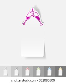 two glasses paper sticker with shadow. Vector illustration