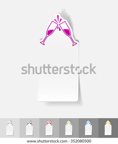 two glasses paper sticker with shadow. Vector illustration