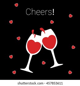 two glasses with red love wine vector. icon. graphic. symbol