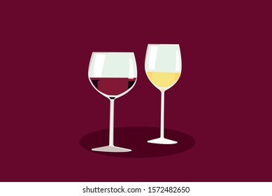 two glasses, red and white wine