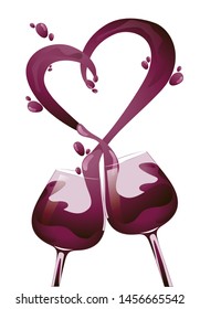 Two Glasses of Red Wine Abstract Heart Splash