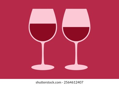 Two glasses with red wine - alcohol drink illustration.