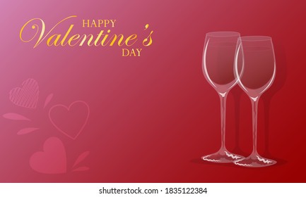 Two glasses of red wine. Banner for Valentine's day