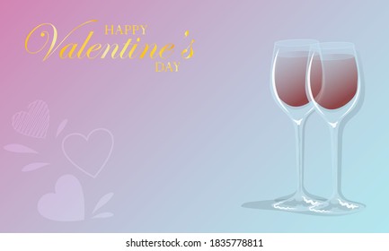 Two glasses of red wine. Banner for Valentine's day