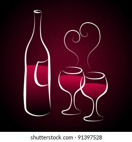 Two glasses and red wine bottle