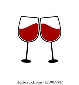 Two glasses of red wine. Cheers with red wine glasses  on white background.