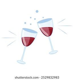 Duas taças de vinho tinto. Saúde com óculos de vinho. Clique no ícone de óculos. Ilustração vetorial isolada sobre fundo branco.