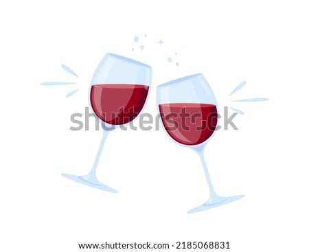 Two glasses of red wine. Cheers with wineglasses. Clink glasses icon. Vector illustration isolated on white background
