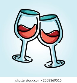 Two glasses of red wine clinking. Celebration concept. Festive and joyful illustration.