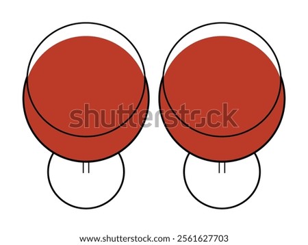 Two glasses of red wine elegantly arranged on a white surface. A clean and minimal design viewed from above. Perfect for menus, branding, and upscale beverage promotions