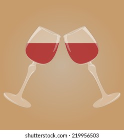 Two glasses with red wine mirrored