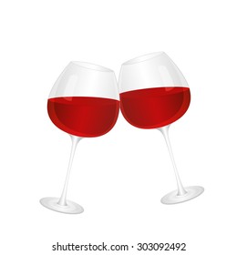 two glasses of red wine on a white background