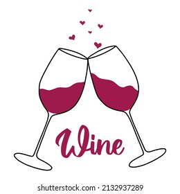 Two glasses with red wine. Postcard with lettering. Vector postcard in doodle style.
Doodle wine.